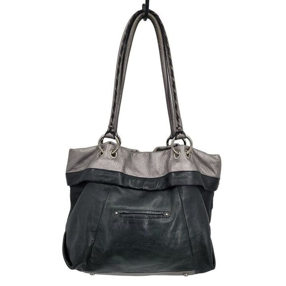 B. Makowsky Shoulder Bag Leather Black Silver Braided Slouchy Large Edgy Baddie - Picture 3 of 17